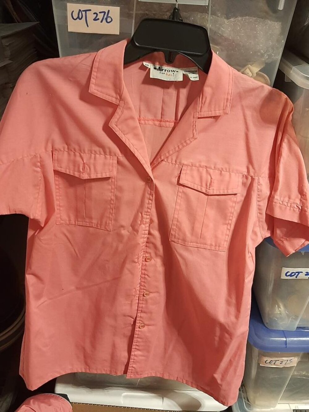 Vintage WMN Allow For Her Shirt Salmon Pink Two Button Chest Pocks Collard Sz 10